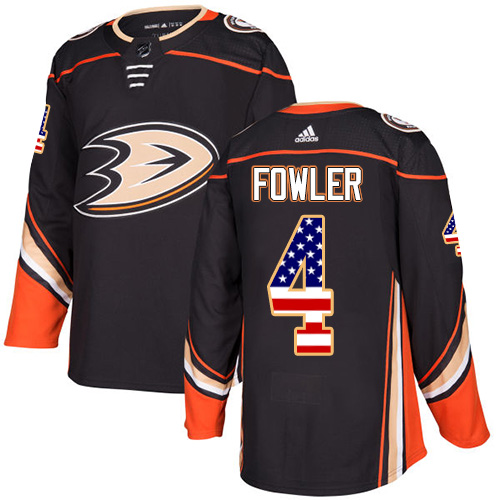 Adidas Ducks #4 Cam Fowler Black Home Authentic USA Flag Stitched NHL Jersey